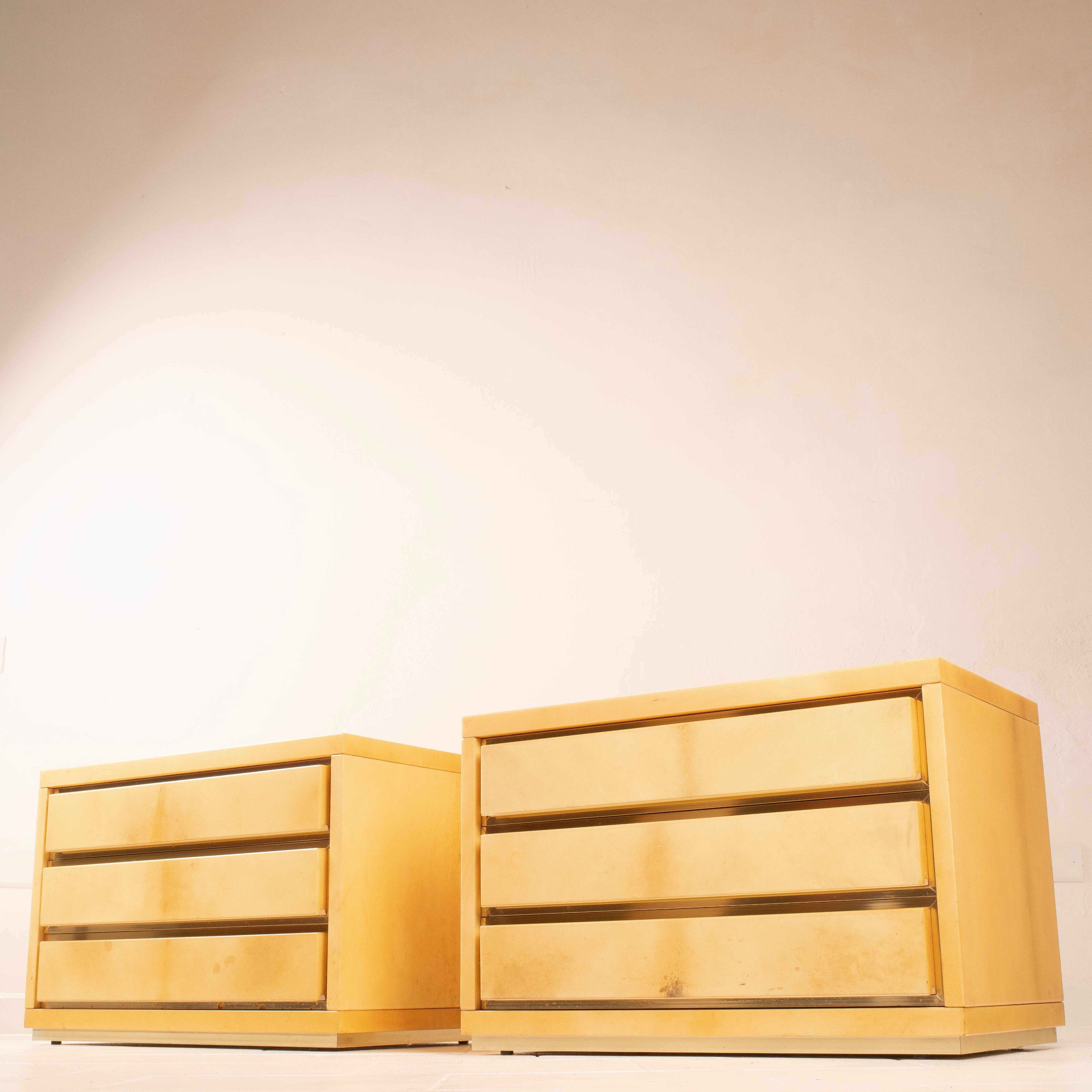 Angelo Mazzola Parchment Nightstands for Salpol In the Manner of Aldo Tura