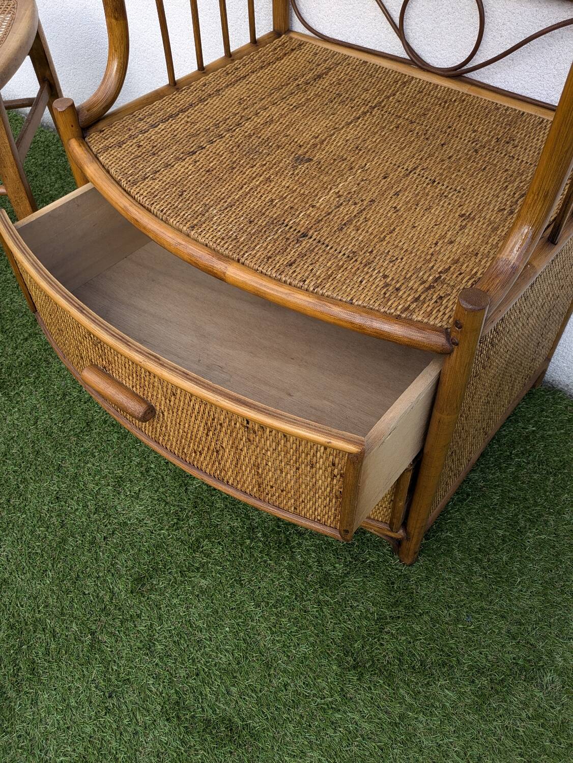 Vintage 1960s Rattan Bamboo Bookcase Shelf Buffet