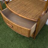 Vintage 1960s Rattan Bamboo Bookcase Shelf Buffet