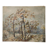 Tableau HST sous bois enneigé signé Roland Arribas