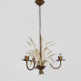 Vintage Maison Masca wheat ear chandelier in aged metal from the 70s
