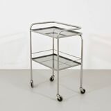 1970s chrome metal and smoked glass wheeled dessert trolley