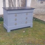Commode 4 tiroirs ancienne gris gustave 3 marbre gris foncé