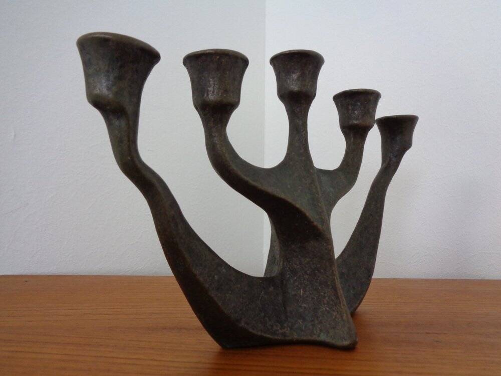 Brutalist Bronze Candleholder by Michael Harjes, 1960s