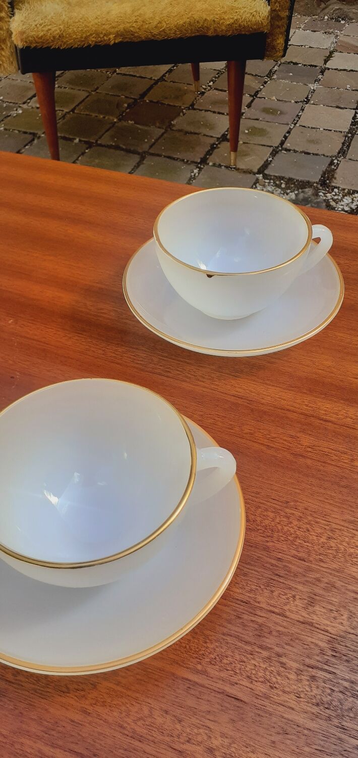 6 cups vintage year 60 Arcopal model Harlequin opaline white