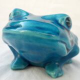 Blue ceramic frog flower frog
