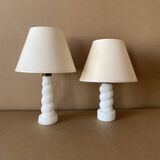 Set of 2 small old twisted opaline lamps