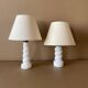 Set of 2 small old twisted opaline lamps