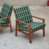 Pair of green patterned armchairs by Ton Bystrice (Thonet) 1960