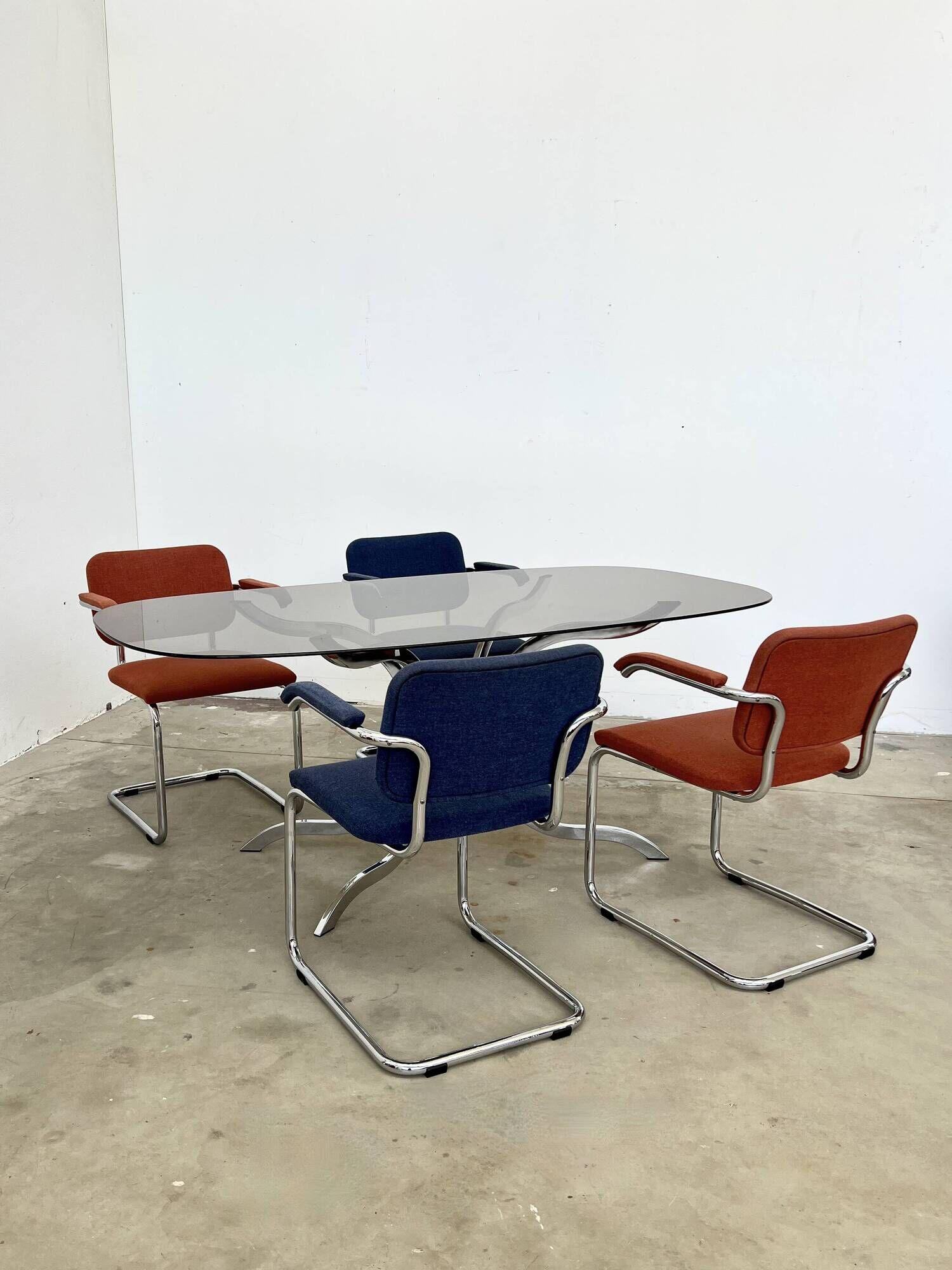 Pair of Marcel Breuer B64 Knoll armchairs in coral fabric