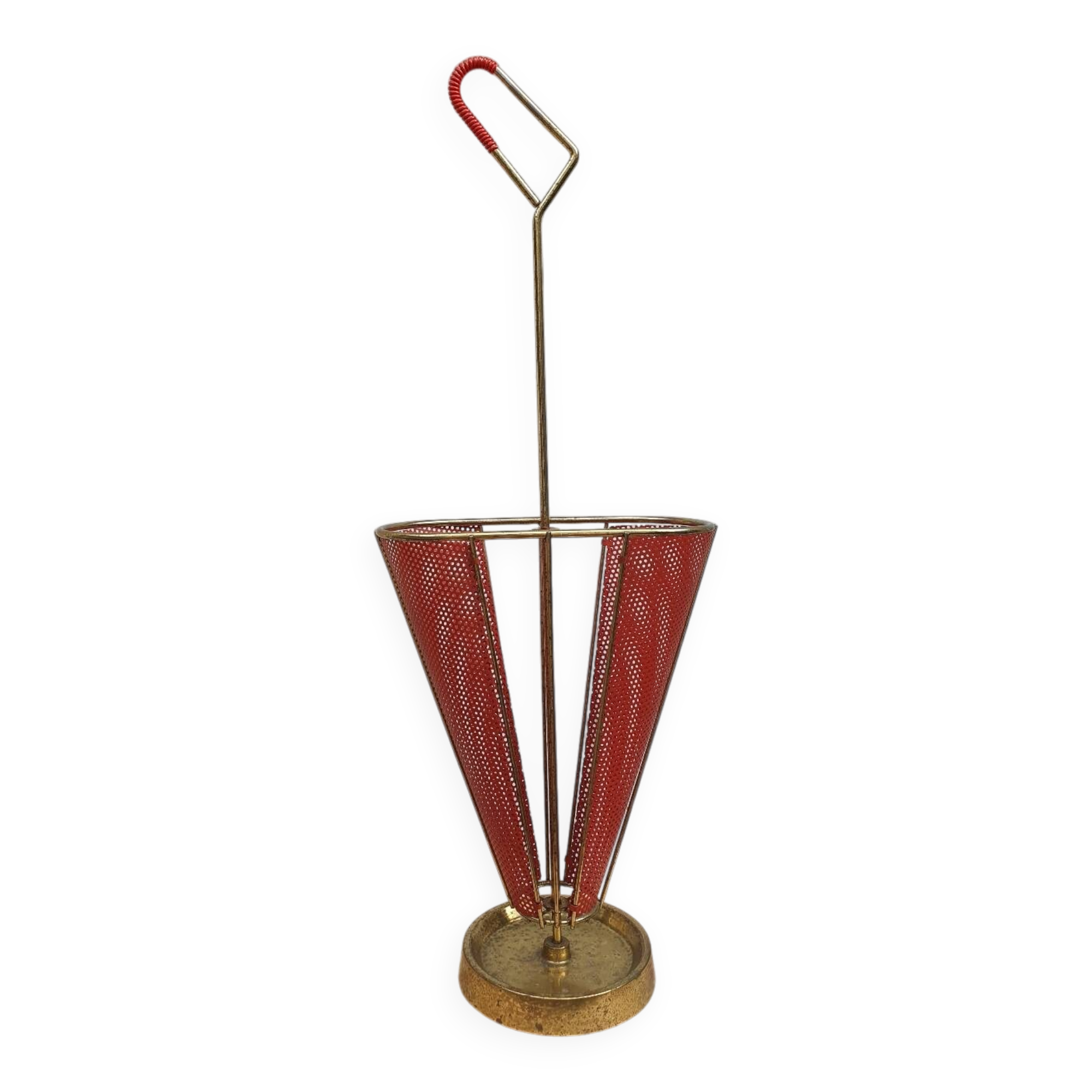 Perforated metal umbrella stand and scoubidou