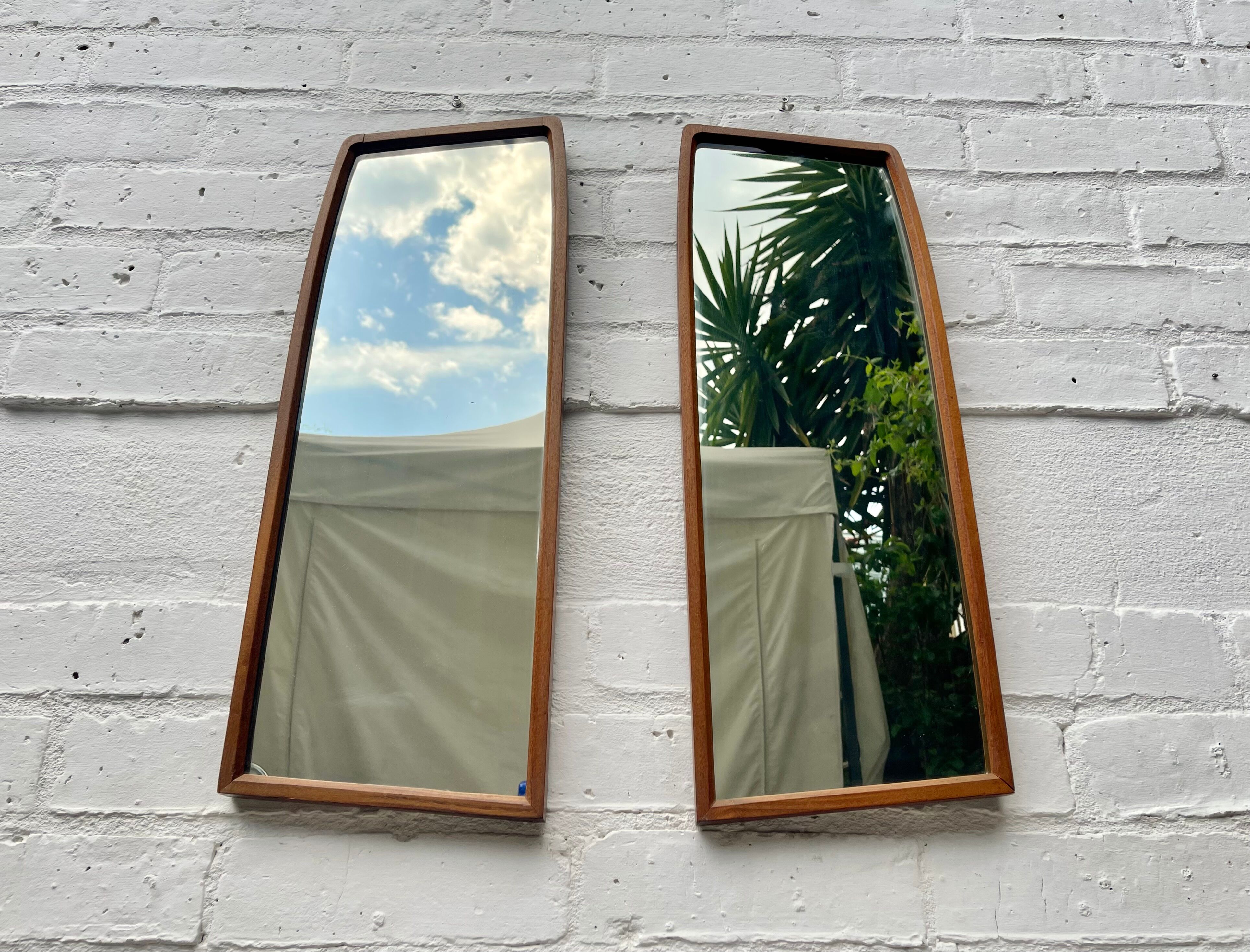 Pair of vintage teak wall mirrors - 58x21cm