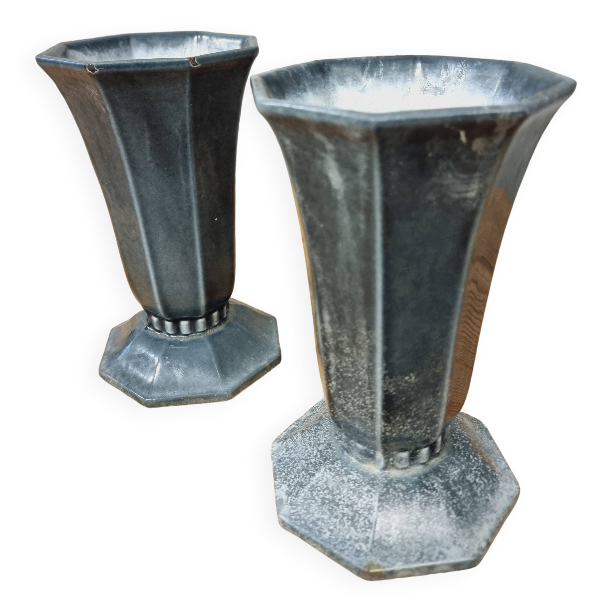 Antique French vases, enamelled cast iron garden vases