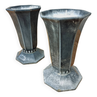 Antique French vases, enamelled cast iron garden vases