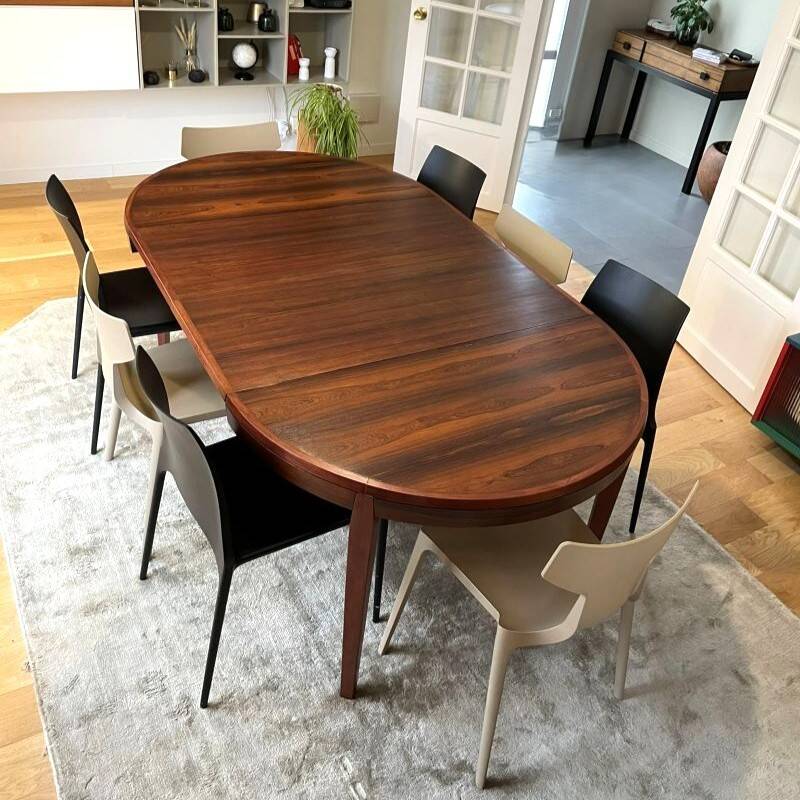 Extendable round table in solid teak and Rio rosewood – 1960s/70s