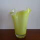 Vintage 1960s murano glass handkerchief vase, yellow and white speckled