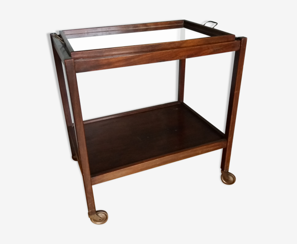 Modernist style rolling console service with removable glass top
