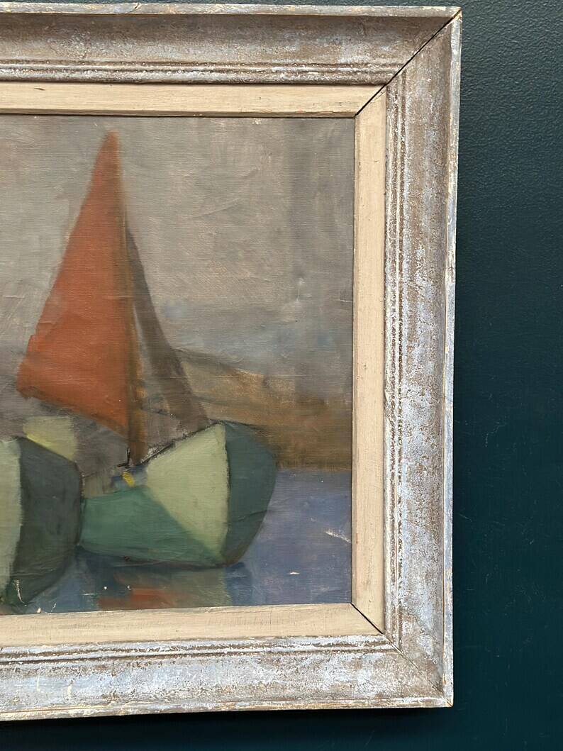 Original Swedish Oil on Canvas – “Motif with Sailboats” by Birgit Forsell (1909–2003) – 1941 – Vintage & Framed – 71.5 × 61.5cm