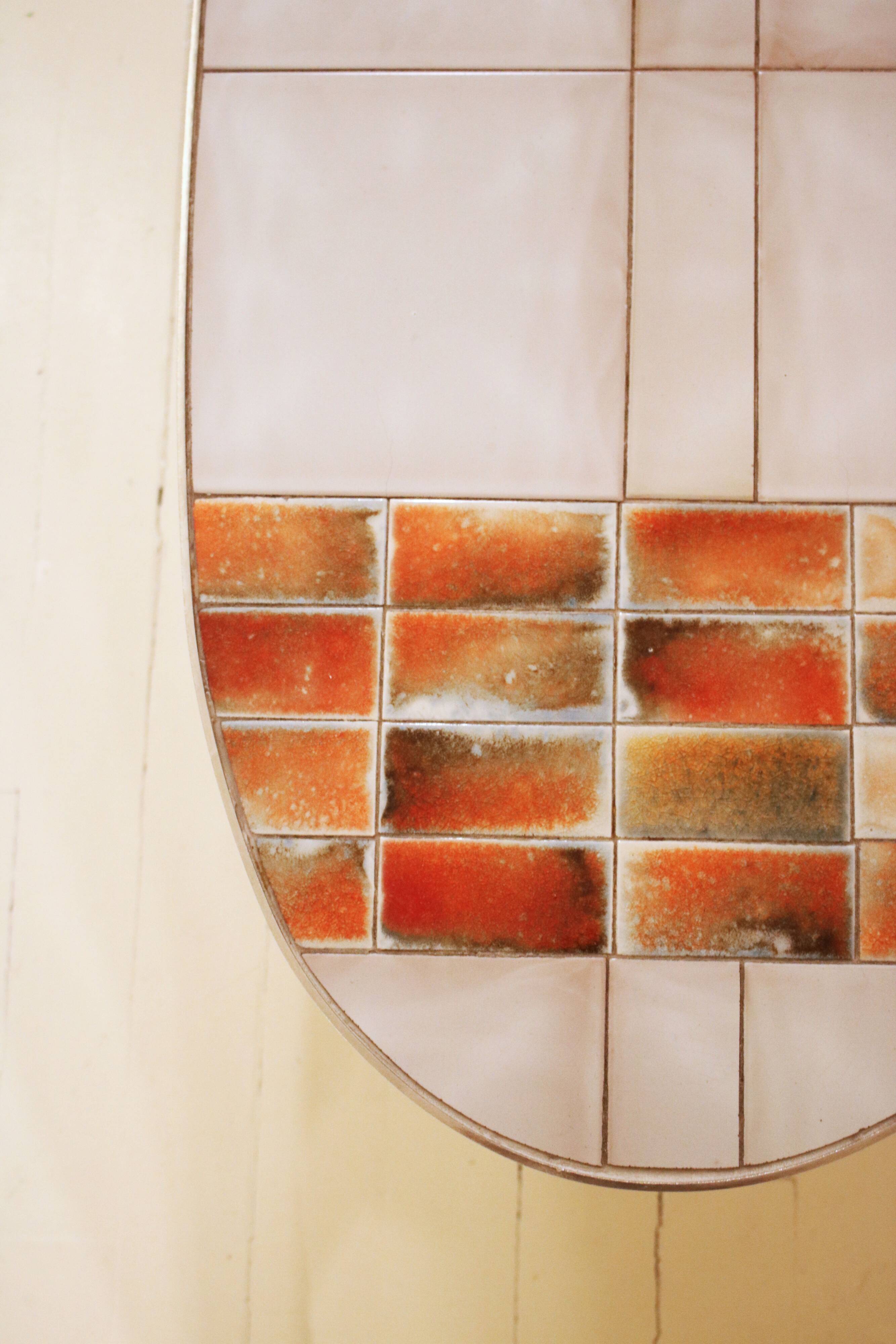 Oval coffee table in ceramic and metal – 1970s