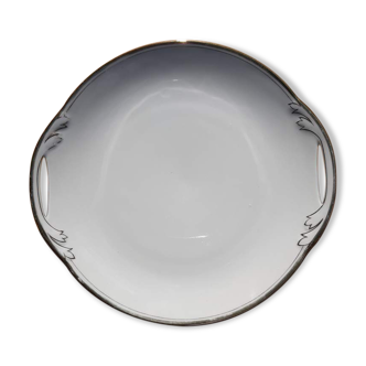 Plat rond porcelaine de Limoges blanche et dorée