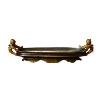 Old pen tray shaped bronze shuttle with bust of Eros winged late nineteenth century