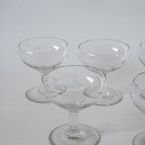 Set of 6 engraved crystal champagne glasses 1950