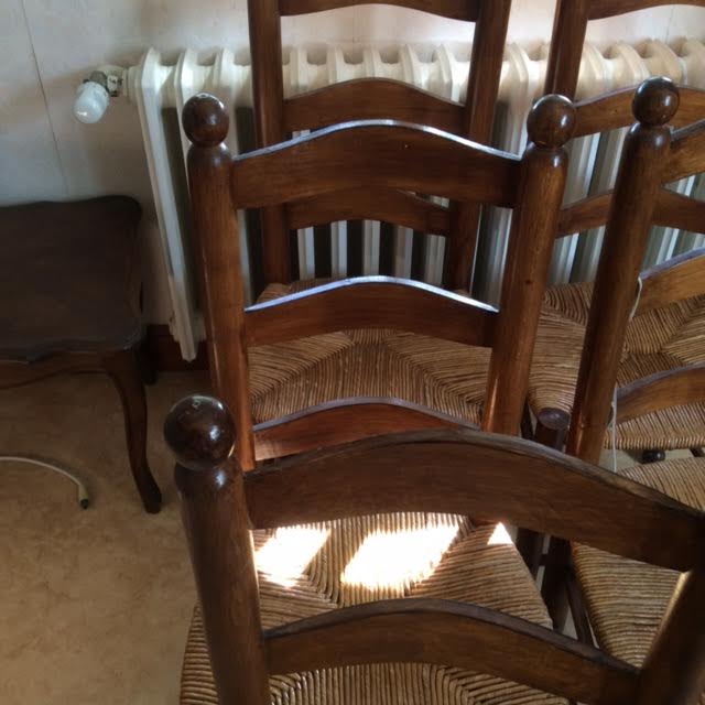 Lot de 6 chaises en bois et paille