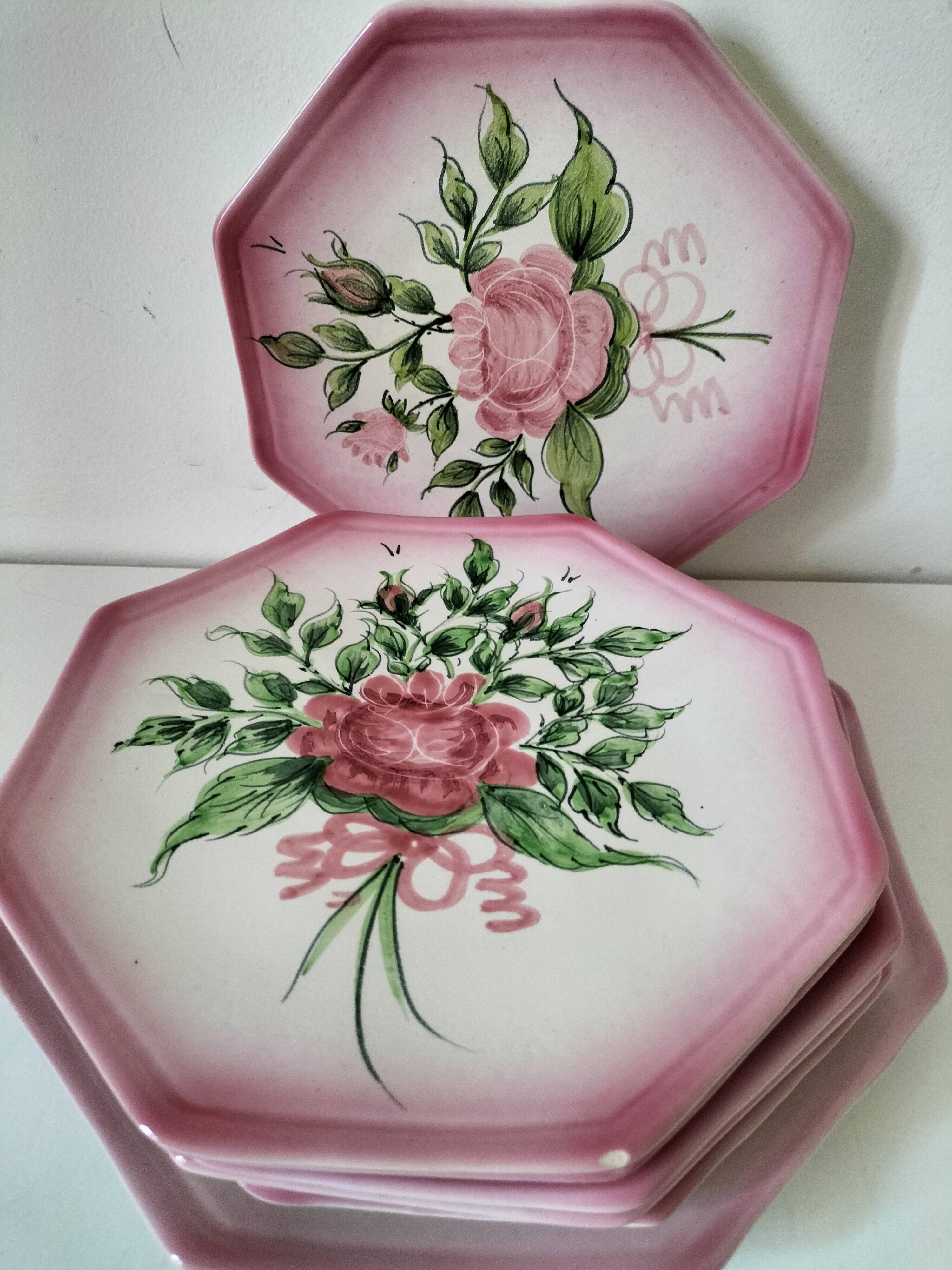 dessert plates and serving dish in earthenware – hand-painted decoration
