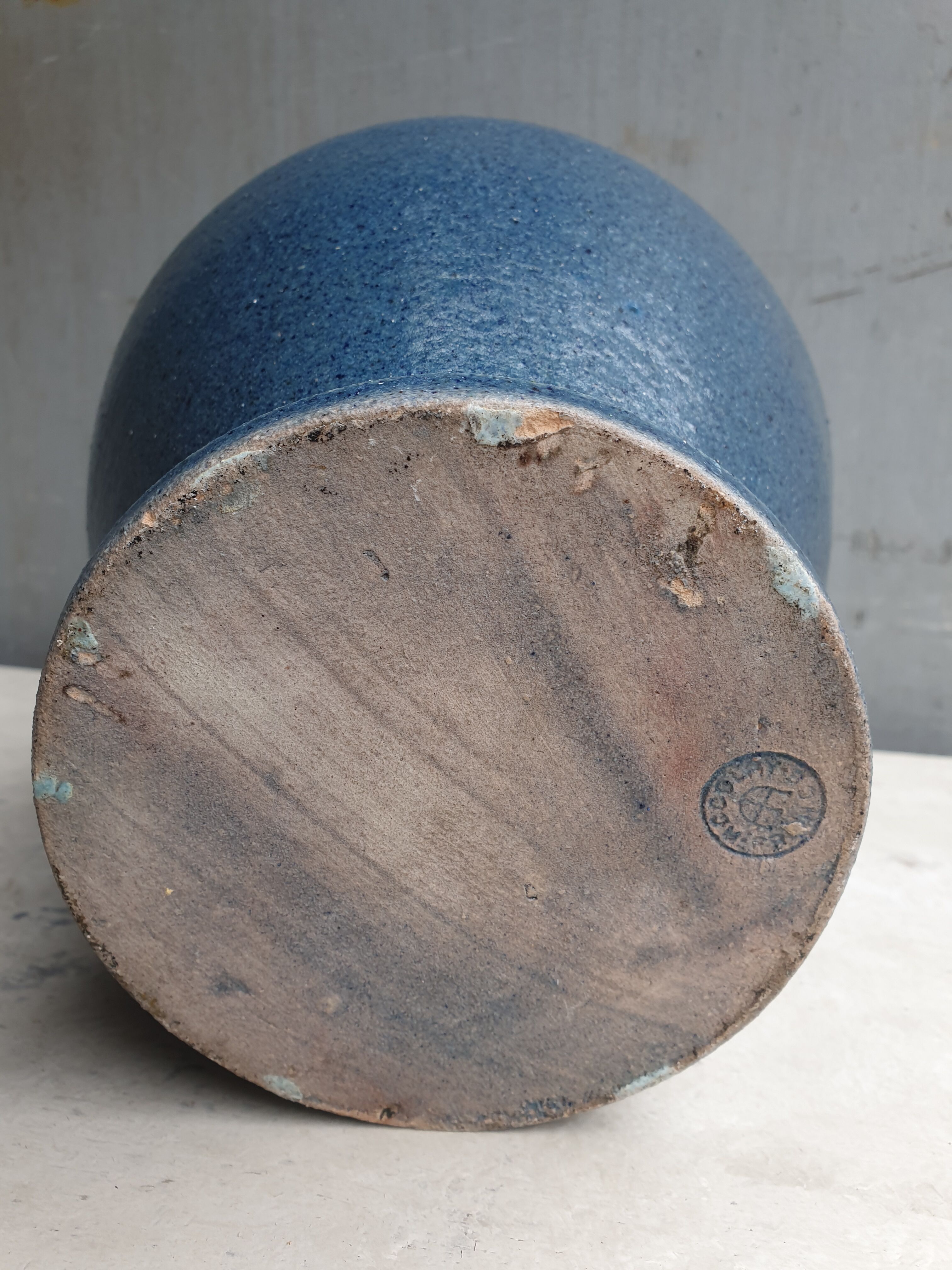 Large Accolay vase ceramic blue 1950