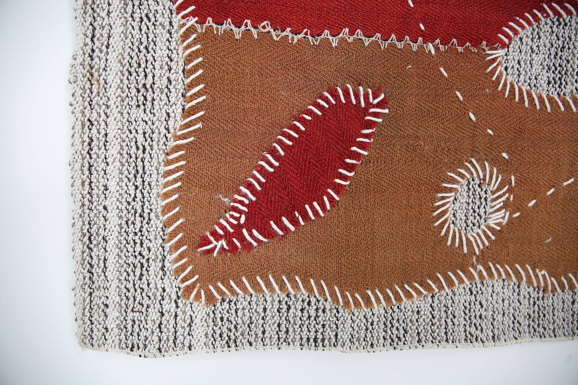 Burgundy Textile Wall Hanging, Handmade Tapestry Rug