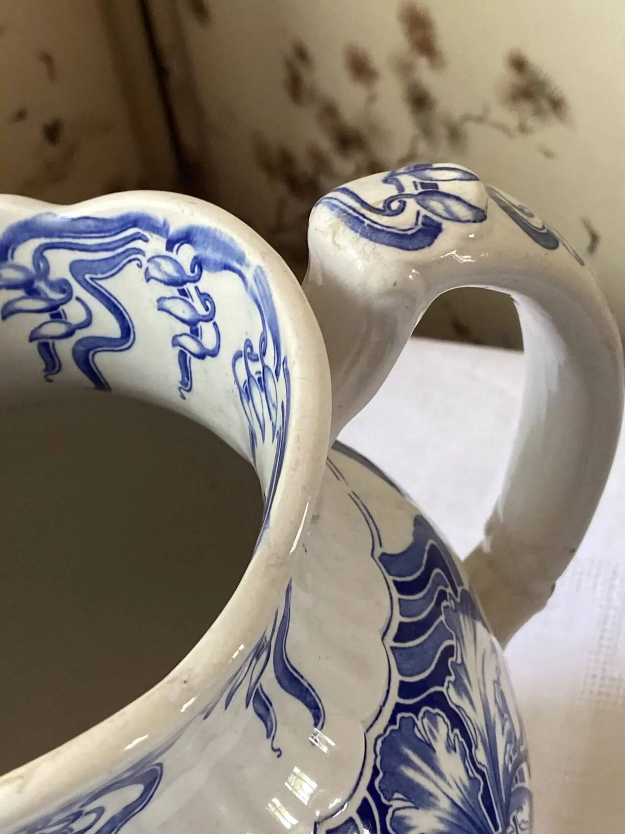 Antique art nouveau pitcher, “Orchid” model, signed BFK – Choisy-le-Roi,