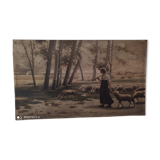 Oil on canvas the sheep herder signed Schmidt