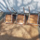 3 stainless steel tube chairs and faux leather, vintage