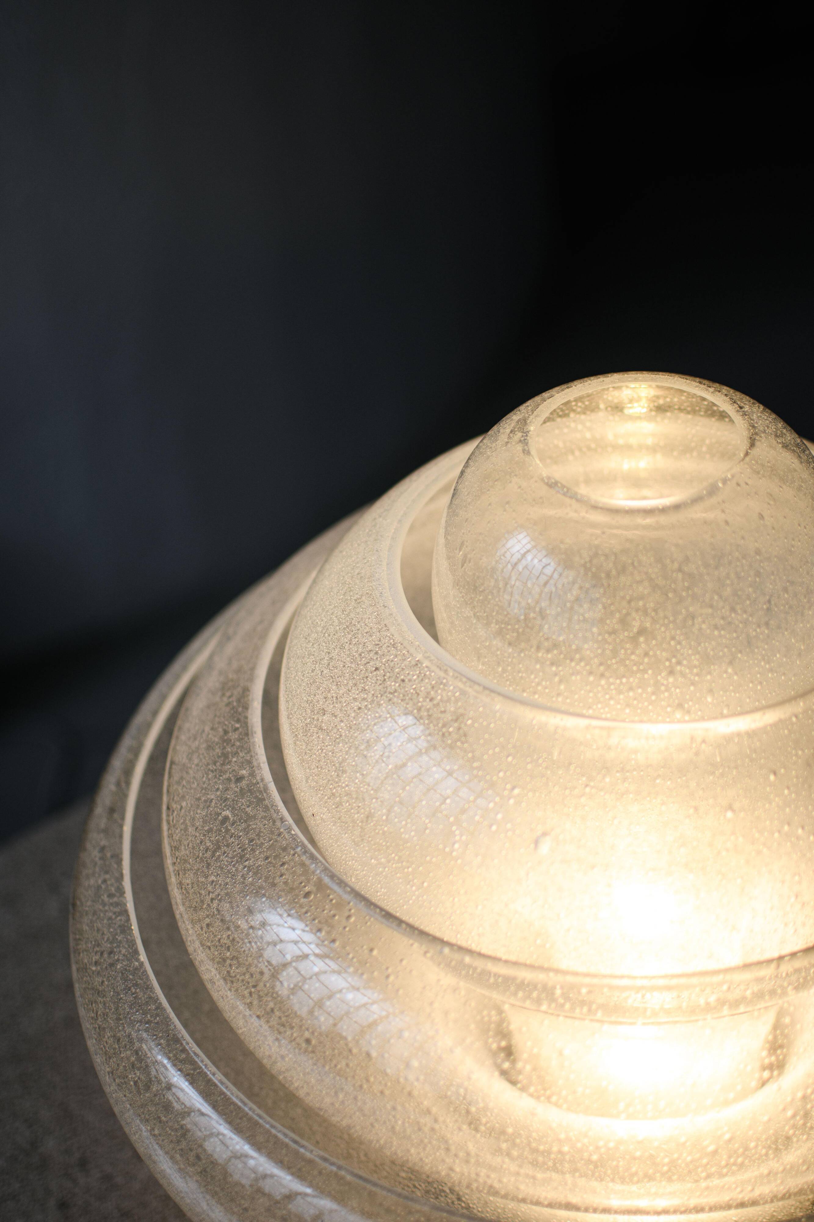 Lampe de table vintage Lotus par Carlo Nason pour Mazzega, verre de Murano soufflé, rare