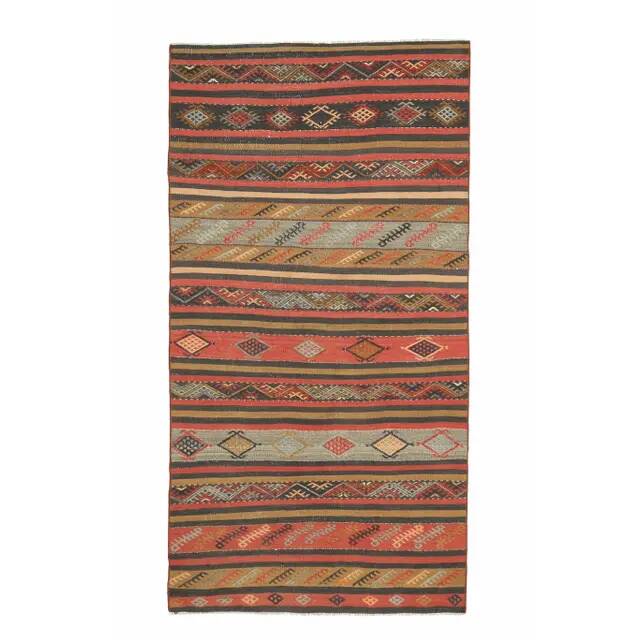1970s Vintage Turkish Hand-Knotted Wool Cotton Red Runner Rug 117x227