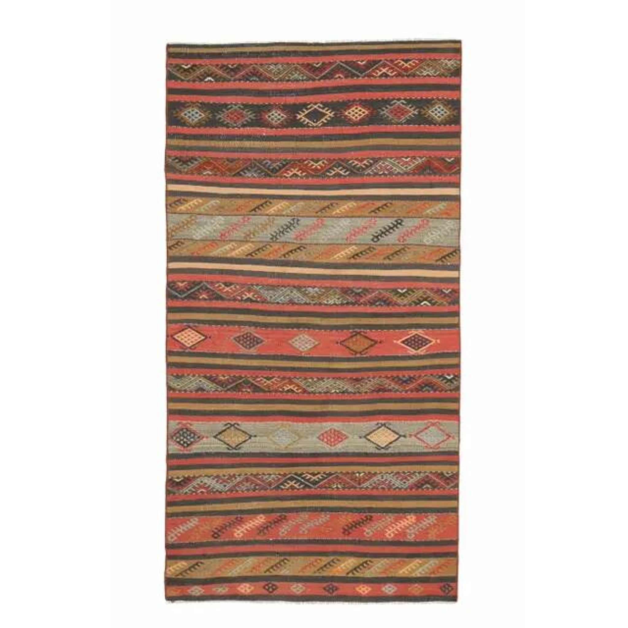 1970s Vintage Turkish Hand-Knotted Wool Cotton Red Runner Rug 117x227