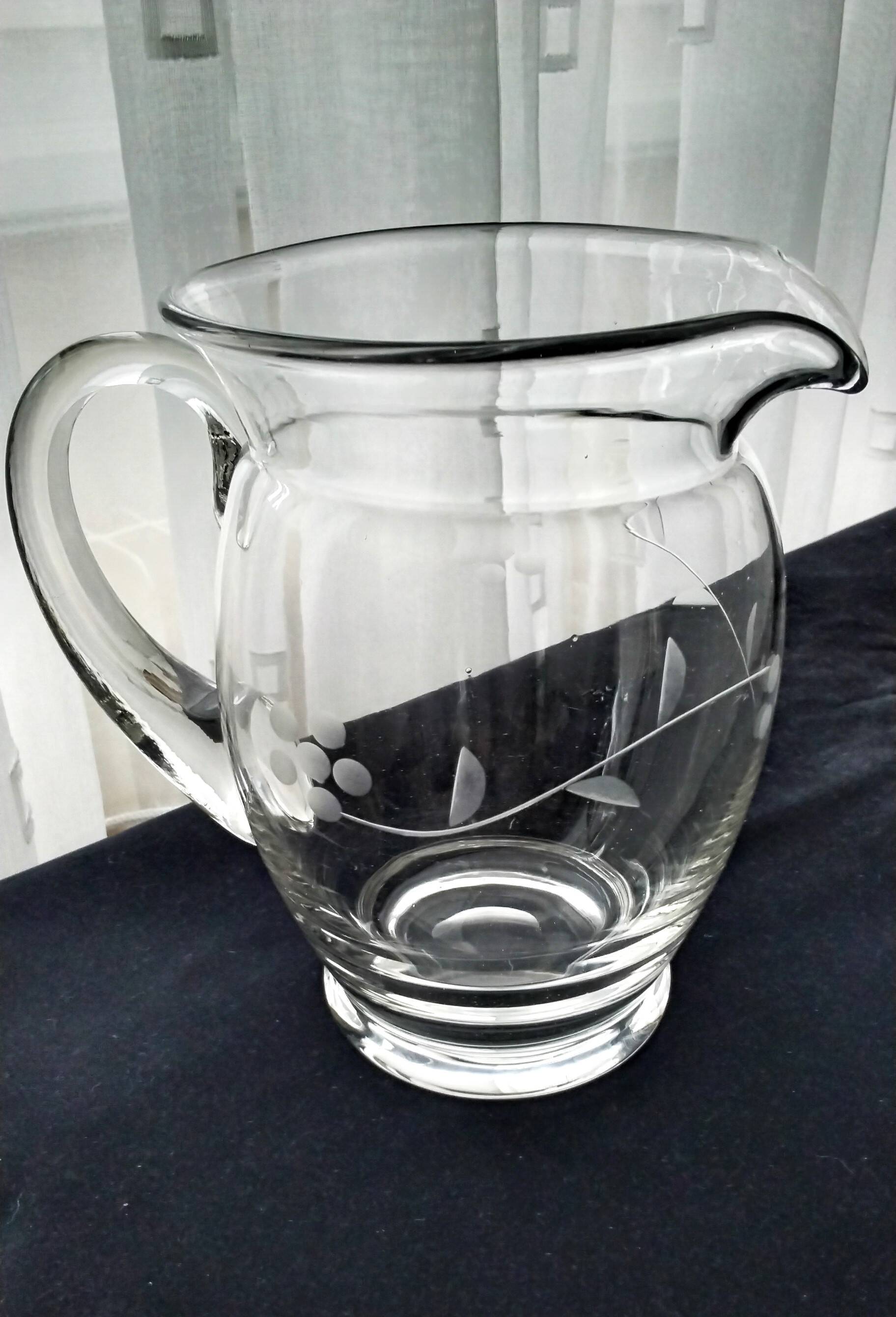 Water carafe, blown glass jug, sanded decor 1 L