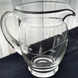 Water carafe, blown glass jug, sanded decor 1 L