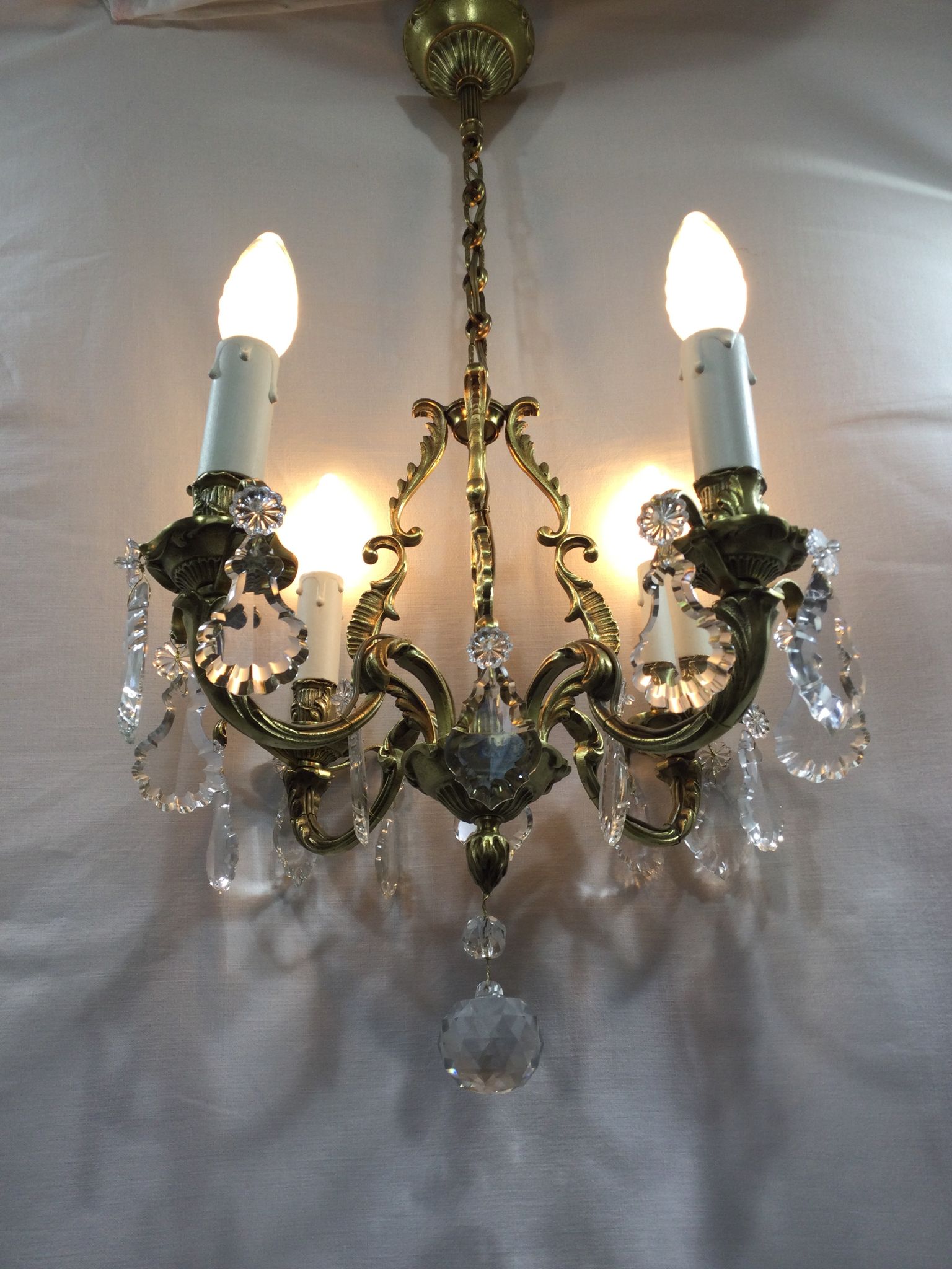 Lustre cage à  4 lumières bronze et cristal