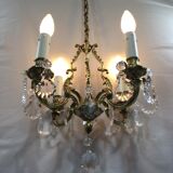 Lustre cage à  4 lumières bronze et cristal