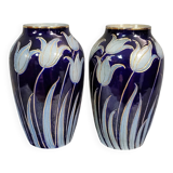 Alsace stoneware: pair of tulip vases signed Hubert Krumeich-Remmy
