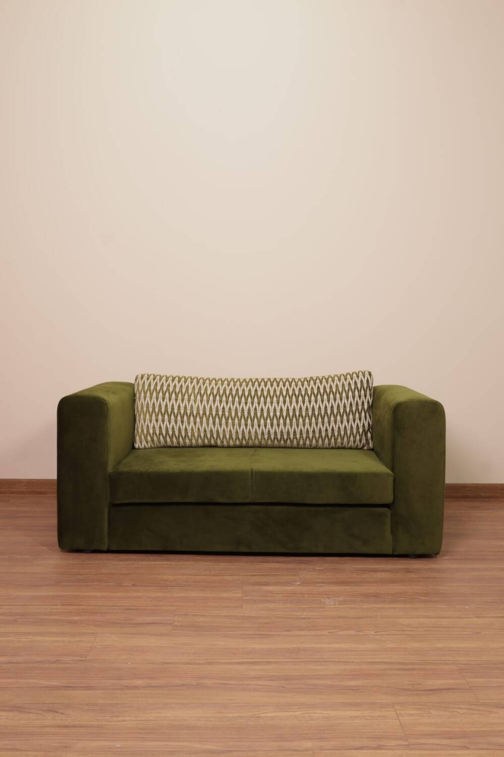 Olive velvet two-seater sofa