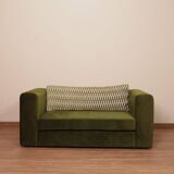 Olive velvet two-seater sofa