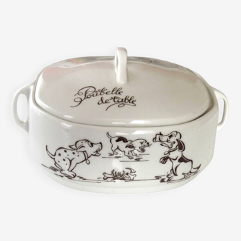 Vintage French Lourioux Poubelle De Table Pot With Dog And Cat Decoration 4512