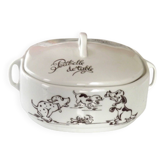 Vintage Français Lourioux Poubelle De Table Pot Avec Décoration De Chien Et De Chat 4512
