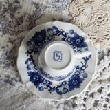 Vintage Sarreguemines cup & saucer – White earthenware with blue floral decoration