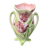 Grand vase en  barbotine, céramique émaillée, Saint-Clément, France,