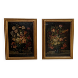 Painting, oil on canvas, Pair of Large Still Lifes with Flowers
