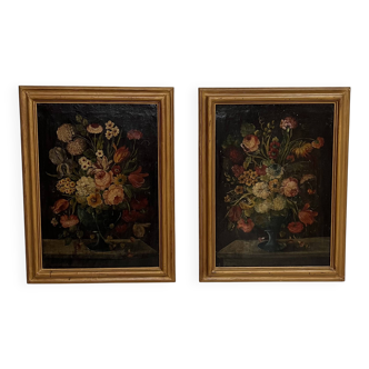 Painting, oil on canvas, Pair of Large Still Lifes with Flowers