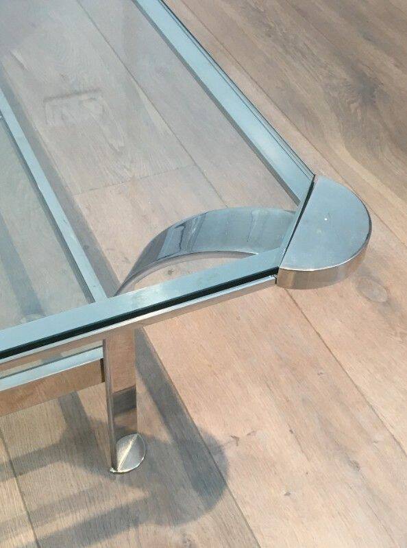 Large designer coffee table in chrome with glass tops